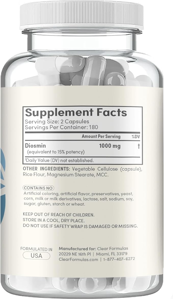 Diosmin 1000mg Circulation and Vein Support Supplement - High Strength Diosmin Varicose Leg Vein Supplement - Vegan Non-GMO &amp Gluten Free - Formulated in American cGMP Lab (90 Servings)