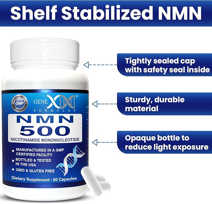 Genex Formulas NMN 500mg - 99% Pure Shelf Stabilized Supplement Capsules for Increased NAD Levels &amp Healthy Aging GMP Certified 500mg per Serving 60 Capsules