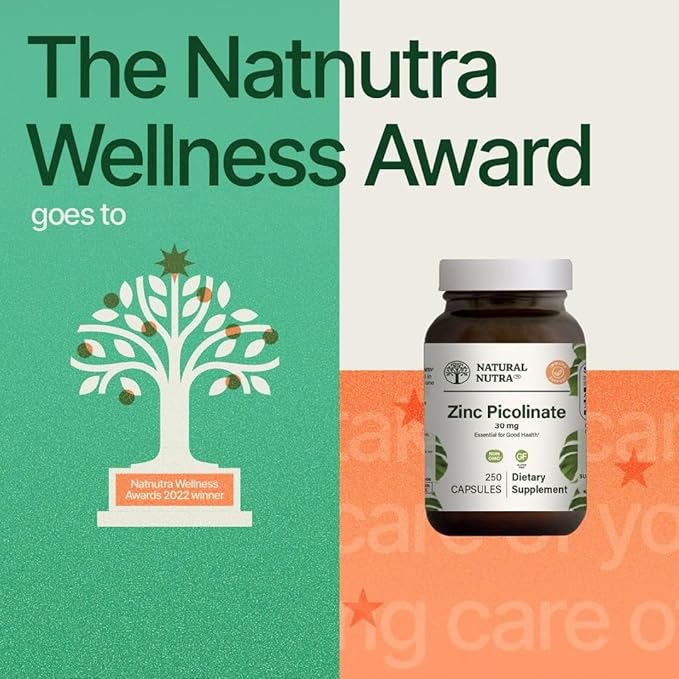 NNatural Nutra Zinc Picolinate 30 mg Double Strength Raw and Pure Highly Bioavailable Supplement for Growth &amp Immune Support Decrease Common Cold and Support Metabolic System 250 Capsule (2 Pa