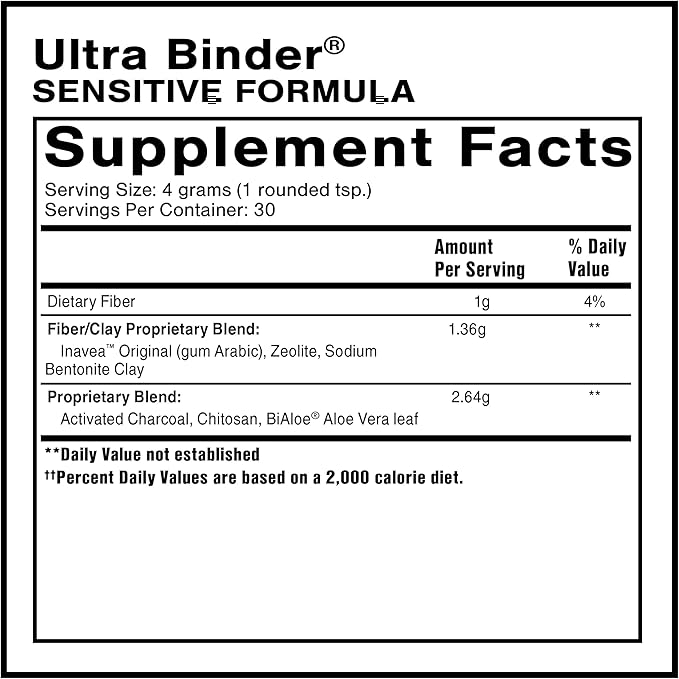 Quicksilver Scientific Ultra Binder Sensitive Formula - Gut Health Supplement with Activated Charcoal Bentonite Clay - Cleansing Support Powder (120g)