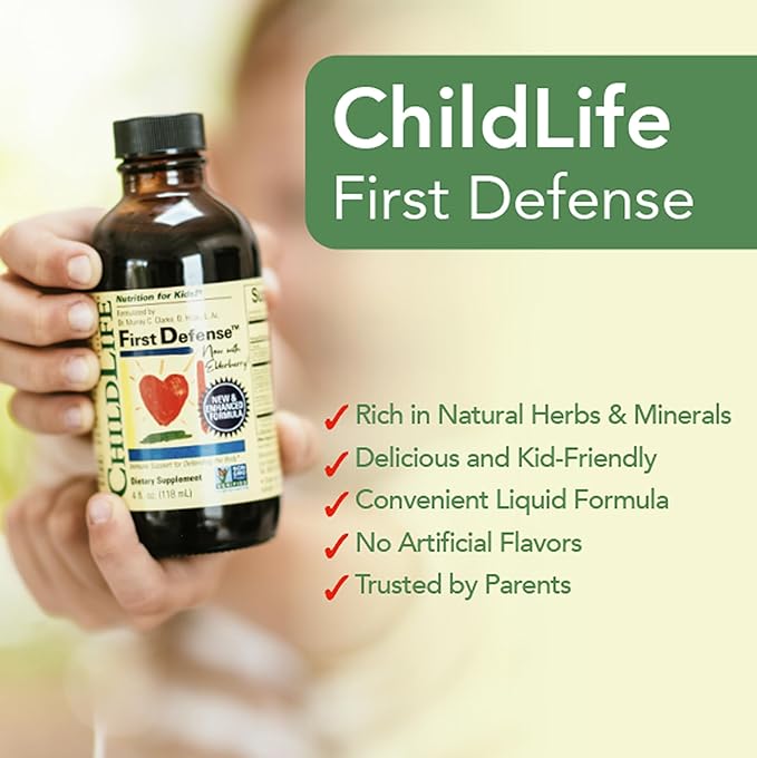 CHILDLIFE ESSENTIALS First Defense - Kids Immune Support Immune Support for Kids Toddlers 1-3 Babies 6 Months+ Vitamin Syrup with Elderberry Zinc Non GMO Gluten Free - 4 Fl Oz (Pack of 3)