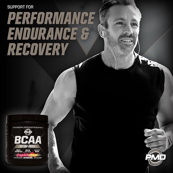 PMD Sports BCAA Stim-Free Amino Acids - Better Workout Performance Enhanced Recovery Daily Energy Muscle Builder and Muscle Sparing - BCAA Powder Drink Mix - Fun on the Beach (30 Servings)