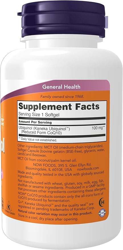 NOW Supplements Ubiquinol 100 mg High Bioavailability (The Active Form of CoQ10) 120 Softgels &amp Supplements L-Carnitine 1000 mg Purest Form Amino Acid Fitness Support* 100 Tablets
