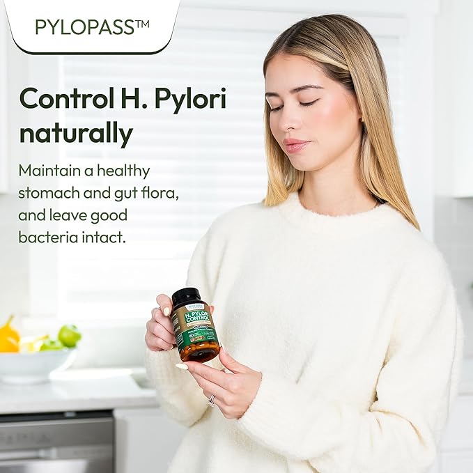 H Pylori Control - with Pylopass™ - Lactobacillus Reuteri DSM 17648-60 Capsules - 200 Billion CFU/g - Supports Stomach &amp Gut Health - GMP - Additive Free