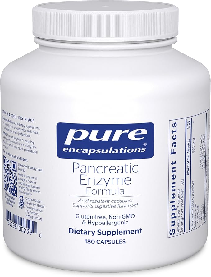Pure Encapsulations Pancreatic Enzyme Formula - Digestive Enzymes for Digestion - Strengthens Gut Health* - Targeted Delivery Capsules - Gluten Free &amp Non-GMO - 180 Capsules
