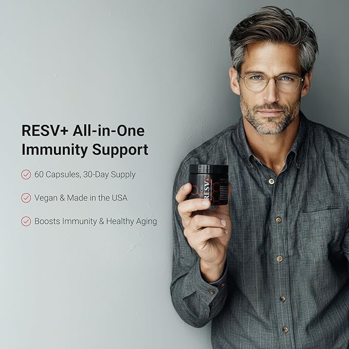 LifeCell ResV+ All-in-One Immunity Supplement – Resveratrol Vitamin C and D – Supports Healthy Aging Skin Hydration Joint and Heart Health – 100% Vegan – 60 Capsules – 30-Day Supply