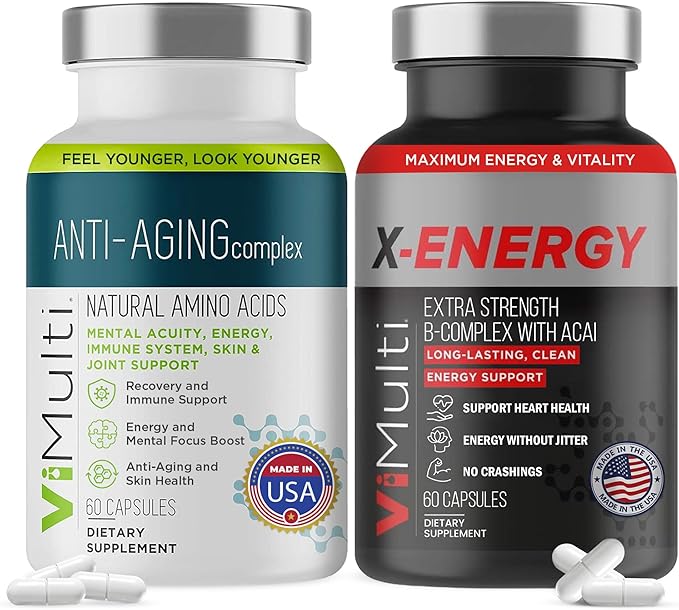 vimulti Ultimate Wellness Bundle: Anti-Aging Supplement Pills &amp Energy Supplements for Men and Women Natural Amino Acids &amp B Complex Multi Blend with Acai for Energy Immune Health 60 Capsul