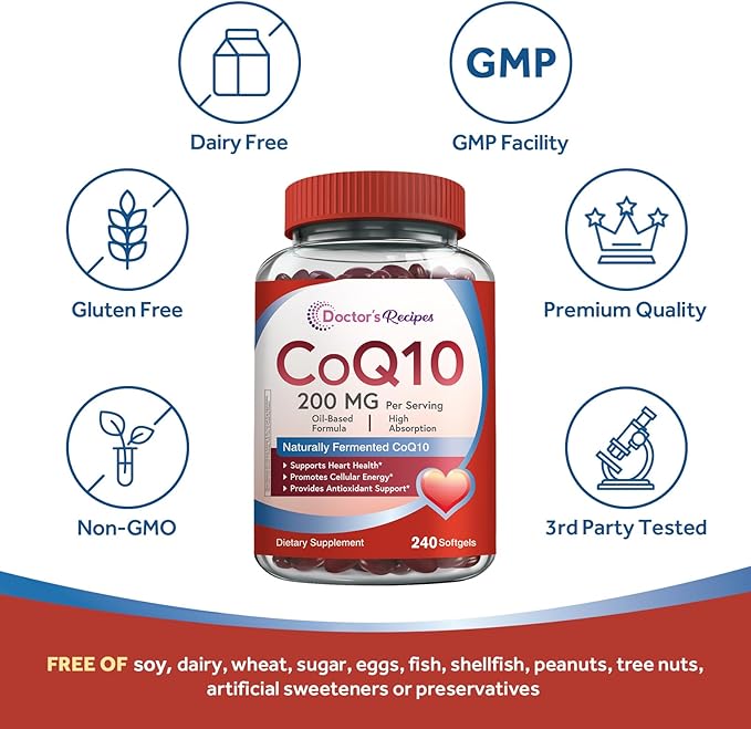 Doctor's Recipes CoQ10 200mg + Vitamin B Complex Bundle High Absorption Coenzyme Q10 with Olive Oil &amp Complete B Vitamins Energy Metabolism &amp Daily Support 300 Total Capsules