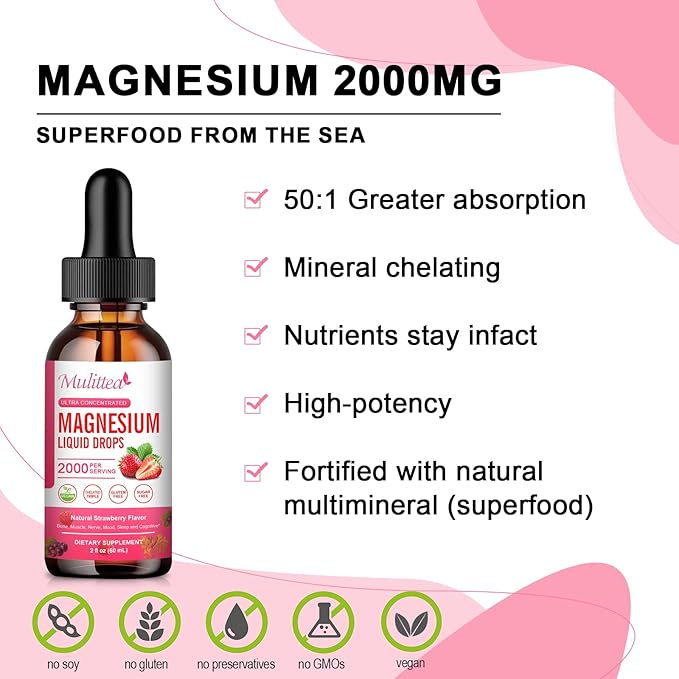Magnesium Glycinate Liquid High Potency Magnesium Glycinate Citrate Sugar Free Vegan Non-GMO Complex Supplement Promotes NervRelaxationMuscleSleep Support*