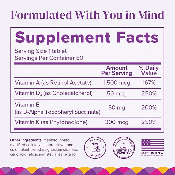 Barimelts ADEK - 60 Fast-Dissolving Tablets (2-Month Supply) - Sugar-Free Bariatric Vitamins for Women Including Vitamin A Vitamin D Vitamin E &amp Vitamin K Natural Strawberry Flavor