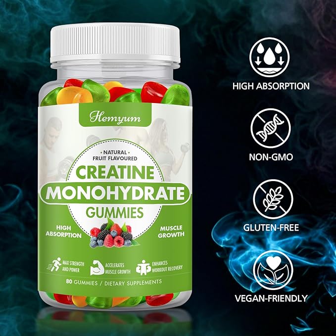 Creatine Monohydrate Gummies - Pre-Workout Creatine for Women Men Enhanced Muscle Strength Boost Focus and Endurance Muscle BuilderComplex L-Taurine + Vitamin B12Vegan Gluten-Free 160 Count