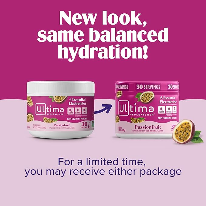 Ultima Replenisher Daily Electrolyte Powder Drink Mix – Sugar Free – Passionfruit 30 Servings – Hydration Powder with 6 Key Electrolytes and Trace Minerals – Keto Friendly Non-GMO