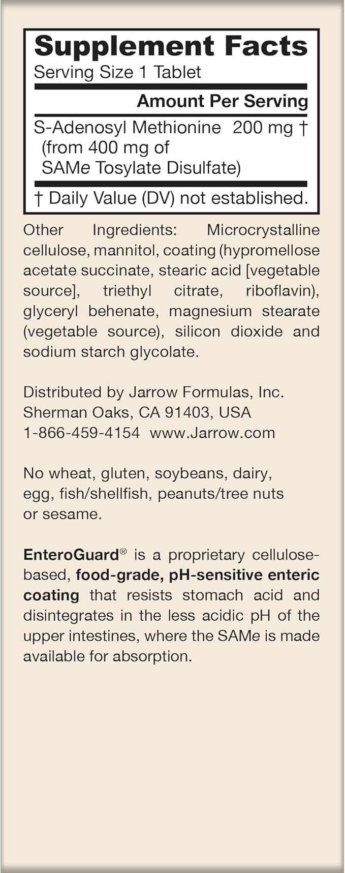 Jarrow Formulas Same 200 mg Supports Joint Health Liver Function Brain Metabolism 20 Tablets Up to A 20 Day Supply
