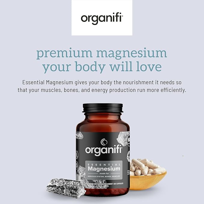 Organifi Essential Magnesium Glycinate Supplement for Bone Support and Muscle Health 150mg 60 Vegan Capsules