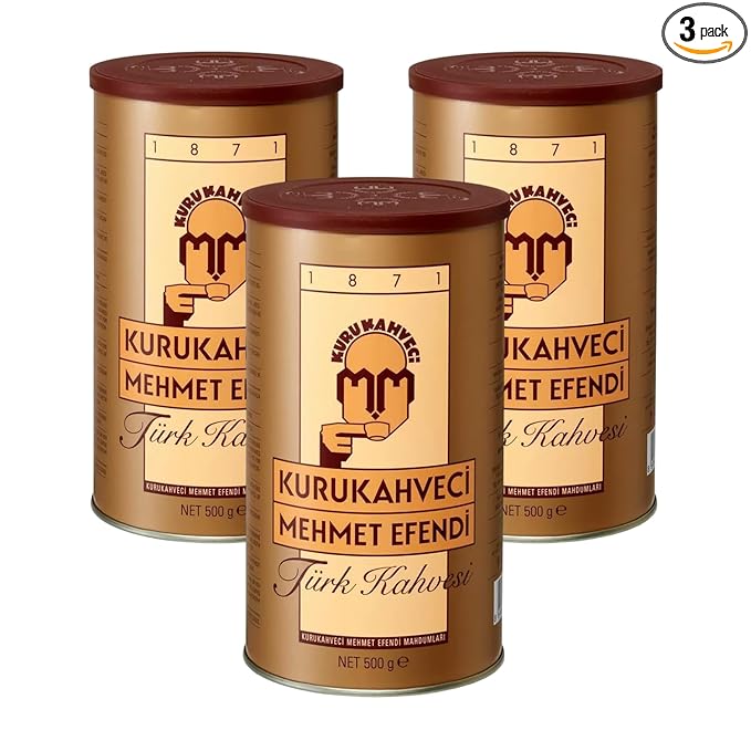 KURUKAHVECI MEHMET EFENDI Turkish Coffee Arabica Beans Roasted GroundRich Aroma Fresh Medium to Heavy-bodied Original Taste Since 1871 (17.6 OZ / 500 Gr) Pack of 3