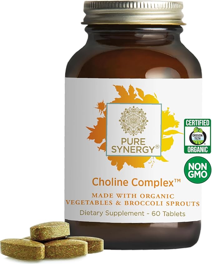 PURE SYNERGY Choline Complex | Vegan Choline Supplement Made with Organic Whole Foods | Non-GMO Bioavailable Complex | for Pregnancy Brain and Liver Health (60 Tablets)