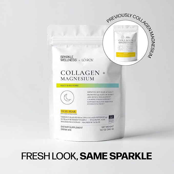 Collagen + Magnesium | VERISOL Bioactive Collagen Peptides Magnesium Glycinate &amp Taurate Salts | Lauren Roxburgh Rest + Restore | Calming Nightly Beauty Routine (Yuzu Pear) [30 Serves]