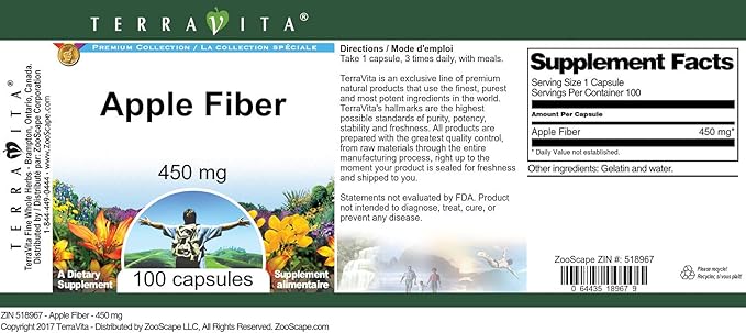 Apple Fiber - 450 mg (100 Capsules ZIN: 518967) - 3 Pack