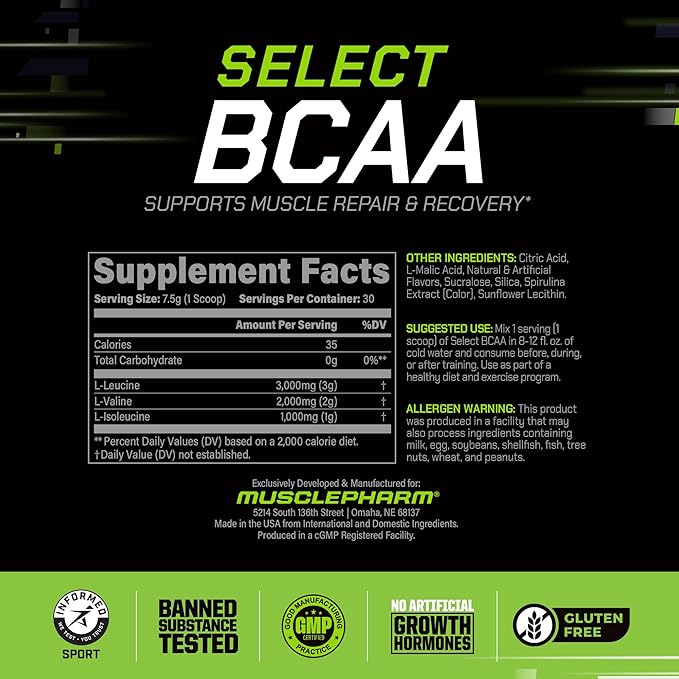 MusclePharm Essentials BCAA Powder Pre &amp Post Workout Recovery Drink Supports Muscle Recovery &amp Energy Production Essential Amino Acids Supplement 30 Servings Blue Raspberry Flavor