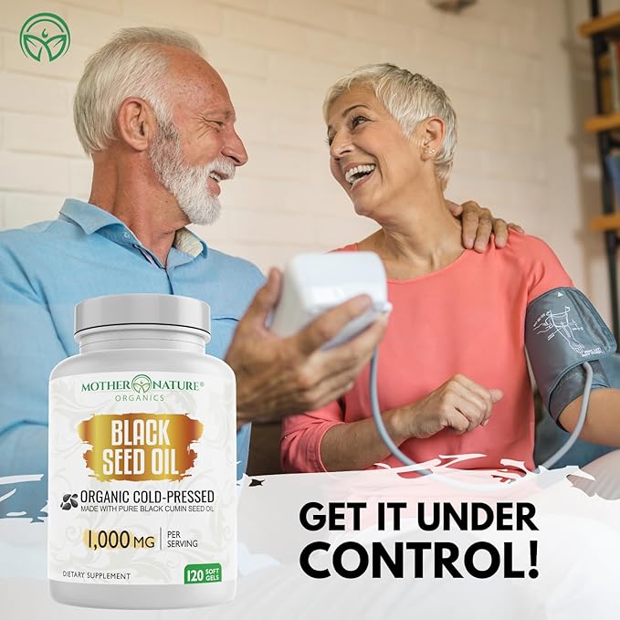 Black Seed Oil Capsules 1000mg Organic Cold Pressed Black Cumin High TQ Immune &amp Joint Support 120 Count (2 Month Supply)