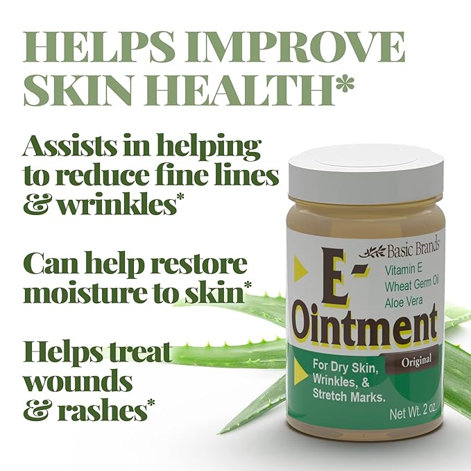 Basic Organics - Basic Brands - Vitamin E Ointment - 2 oz - Moisture Enhancing - Can Help Reduce Appearance of Scars Stretch Marks Fine Lines &amp Wrinkles - Pack of 3
