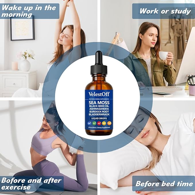 Irish Seamoss Thyroid Hormone Regulator Velestoff Thyroid Support Drops | Sea Moss Black Seed Oil Ashwagandha Burdock Root Bladderwrack Hormone Balance &amp Support - 2 FL.OZ (1 Pcs)