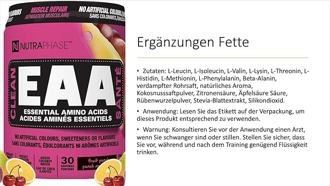 NutraPhase Clean EAA All Natural Vegan Friendly Gluten Free Amazing Taste Fruit Punch