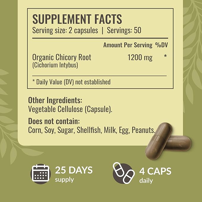 HERBAMAMA Inulin and Chicory Kit - Bundle of 1200 mg Inulin Fiber &amp 1200 mg Chicory Root Capsules - Vegan Non-GMO Gelatinl-Free - 2 Pack