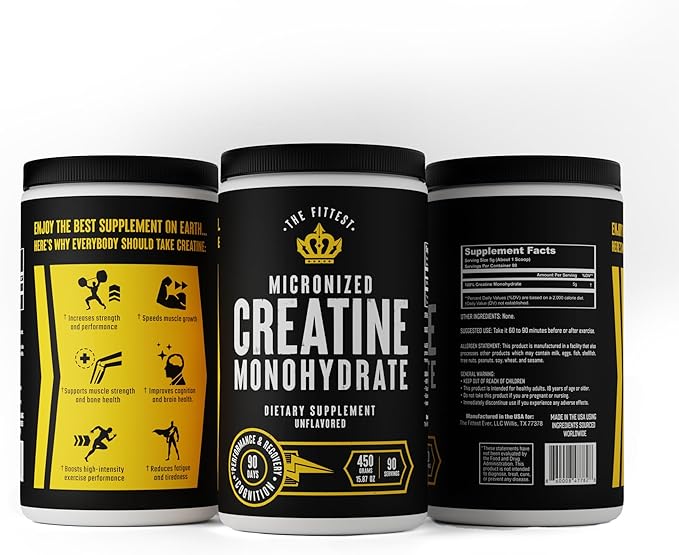 The Fittest Creatine Monohydrate Powder – Unflavored Pure 100% Micronized Creatine Monohydrate – Muscle Strength Focus Power &amp Recovery Support