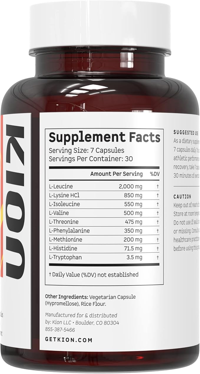 Kion Aminos Essential Amino Acids Capsules | The Building Blocks for Muscle Recovery Reduced Cravings Better Cognition Immunity and More | 30 Servings
