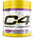 C4 Energy + Aminos Powder 5g BCAAs &amp EAAs for Muscle Recovery 3 Electrolytes for Hydration 100mg Natural Caffeine Pre Workout Zero Sugar 30 Servings Grape