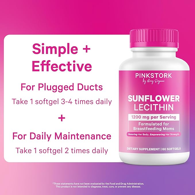 Pink Stork Sunflower Lecithin Supplement - 1200 mg for Clogged Milk Ducts - Breastfeeding Essentials for Postpartum Moms - Supports Breast Milk Flow - 60 Softgels