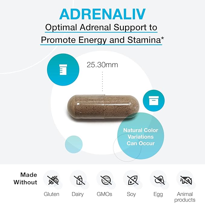 XYMOGEN Adrenaliv - Adrenal Support Supplement* - Stress Response Energy &amp Stamina Support* - Non-GMO Gluten-Free Dairy Free - 60 Capsules