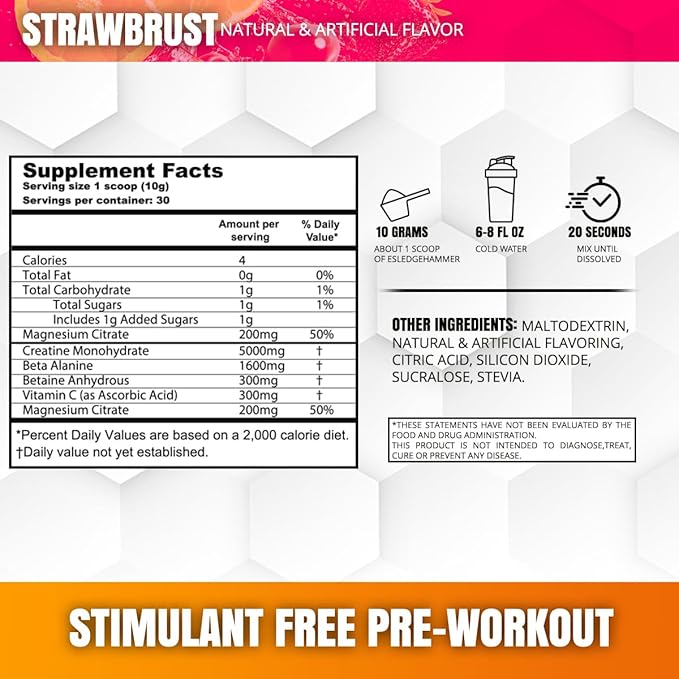 Muscleology Category5 Stim-Free Pre-Workout – Creatine Beta-Alanine &amp Magnesium Performance Formula – Electrolytes for Strength Power &amp Endurance – No Caffeine – Strawburst Flavor