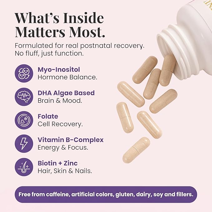 Align &amp Shine Postnatal Vitamins for Women - DHA Iron Folate Vitamin B12 &amp Myo-Inositol | Postpartum Recovery - Breastfeeding Friendly - 1 Month Supply (60 Capsules)
