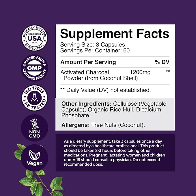 Bundle of Activated Charcoal Pills Detox &amp Cleanse - Purifying Coconut Capsules with 1200 mg Per Serving for Bloating Relief and Red Yeast Rice with CoQ10 - Advanced Healthy Heart &amp Cholestero