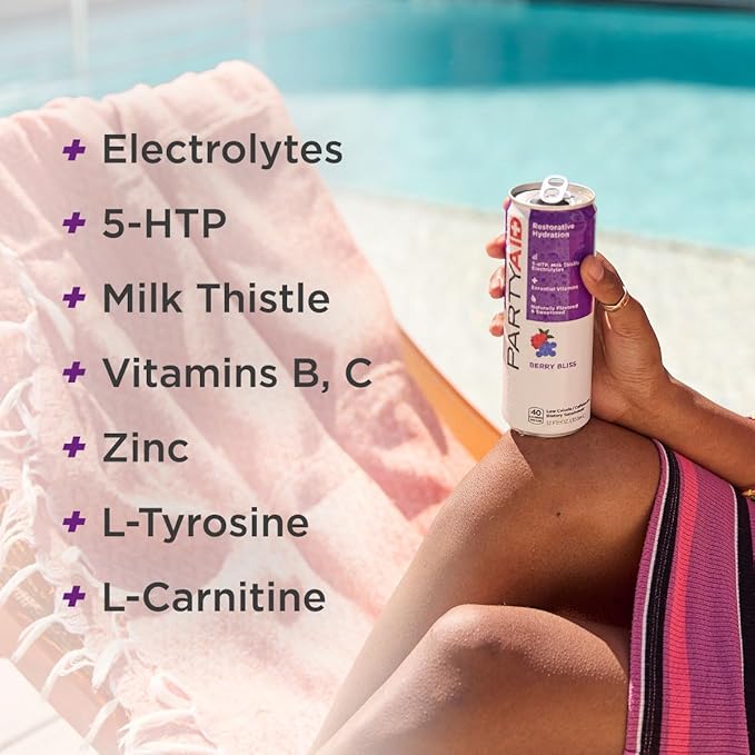 PARTYAID Rehab Blend Feel Good Tonight and Tomorrow Contains 5-HTP B-Complex Milk Thistle Electrolytes No Artificial Flavors or Sweeteners Caffeine-Free 12 Fl Oz (Pack of 12)