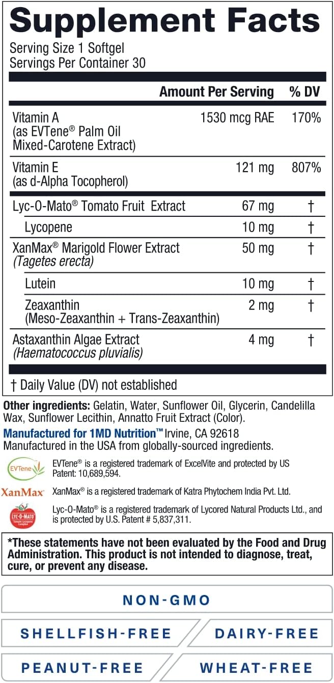 1MD Nutrition MoveMD &amp VisionMD Joint Support &amp Eye Care - Collagen Hyaluronic Acid Astaxanthin OptiLut Lutein Zeaxanthin