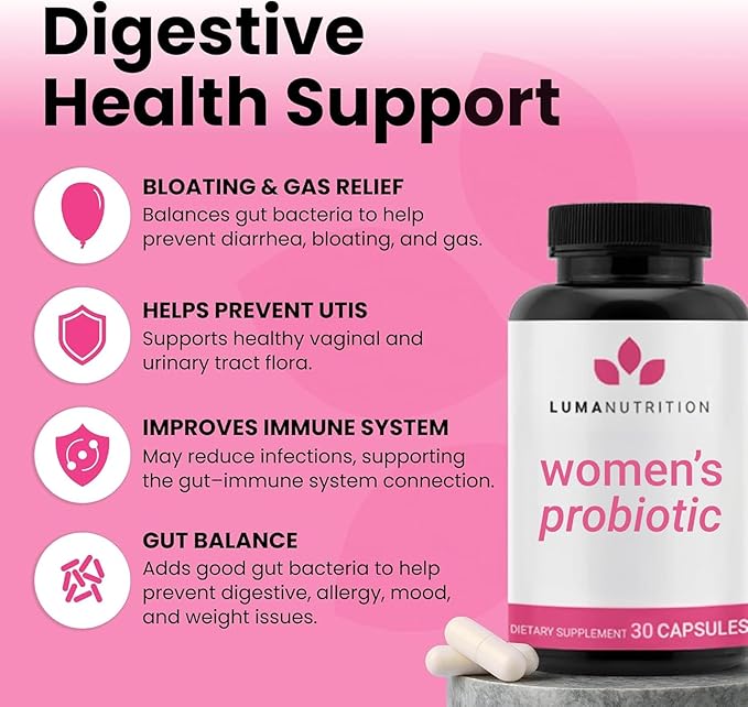 Luma Nutrition Probiotics for Women with Prebiotics - 50 Billion CFU Per Serving - Formulated for Digestive Immune &amp Feminine Support - 60 Capsules 30 Servings