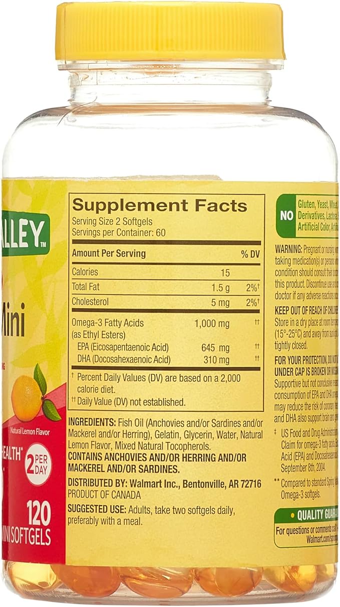Spring Valley Omega-3 Mini from Fish Oil 1000 mg 120 Count Dietary Supplement Omega 3 Mini Softgels Bundle with Luall's 45 Diabetes Decoded
