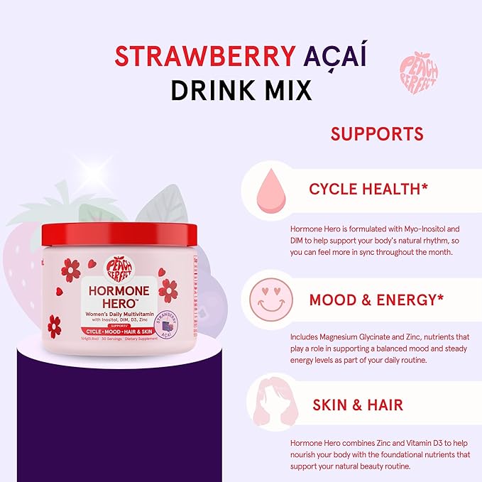 Peach Perfect Inositol Powder Multivitamin Strawberry Acai Flavor – 3 – Supports Women’s Health 30 SVG