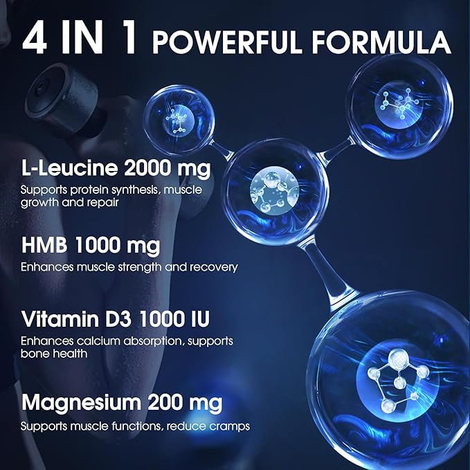 HMB Leucine Supplement Gummies L-Leucine HMB with Vitamin D3 Magnesium Chewables for Men &amp Women Amino Acid Vegan Sugar Free 120 Count