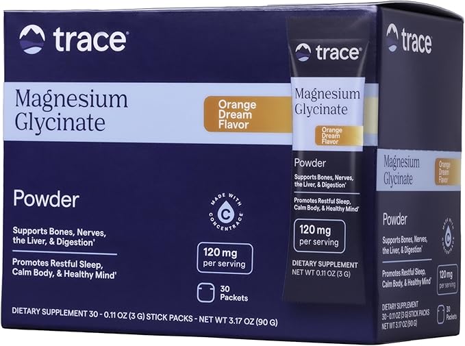 Trace Minerals Magnesium Glycinate - Bedtime Magnesium Supplement for Sleep Support - Nervous System &amp Healthy Mindset Support - Travel-Friendly Stick Packs - Orange Dream Flavor - 30 Servings