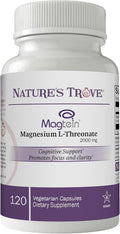 Magtein Magnesium L-Threonate Supplement – 2000 Mg L-Threonate Magnesium Supplement for Sleep Calm Memory &amp Brain Fog – Non-GMO Magtein – 120 Vegetarian Capsules by Nature's Trove