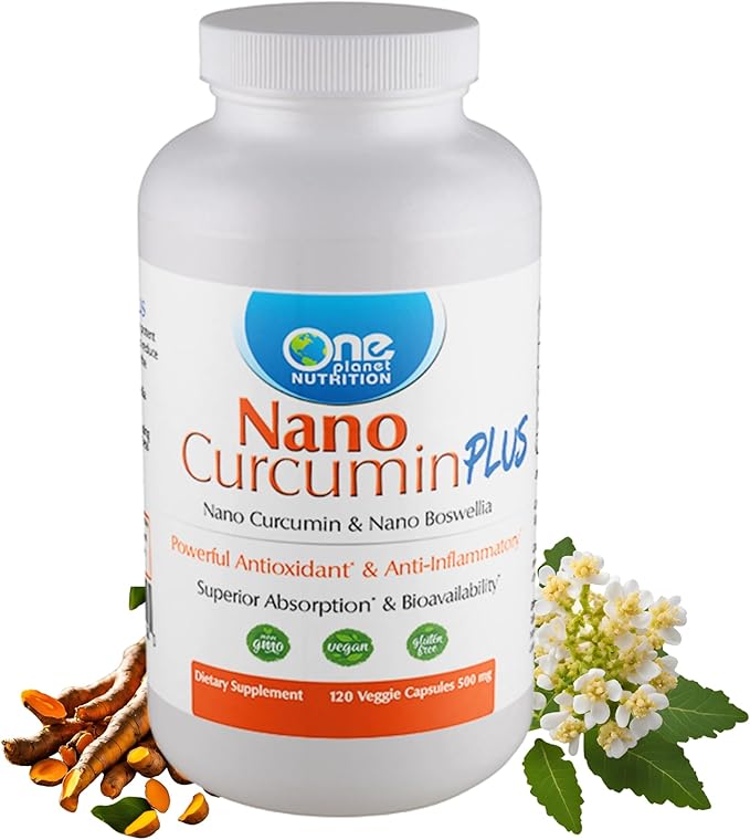 One Planet Nutrition Nano Curcumin Plus 500 mg Veggie Capsules (240 Servings) Nano Curcumin with Boswellia for High Absorption Supports Joint and Immune Health Non-GMO Vegan Gluten-Free