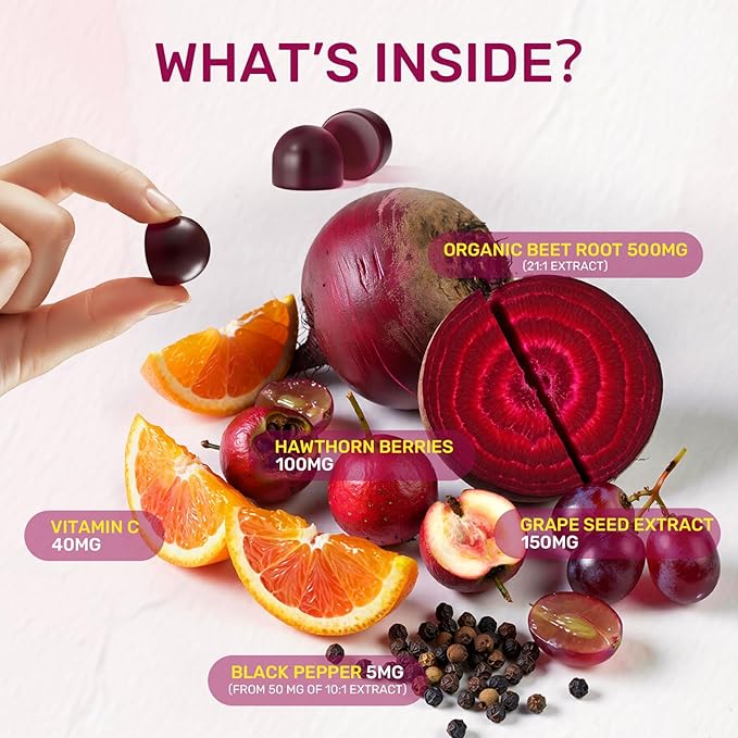 Raw Probiotics 100 Billion CFU + Organic Beet Root Nitric Oxide Gummies | Digestive Circulation &amp Everyday Energy Support
