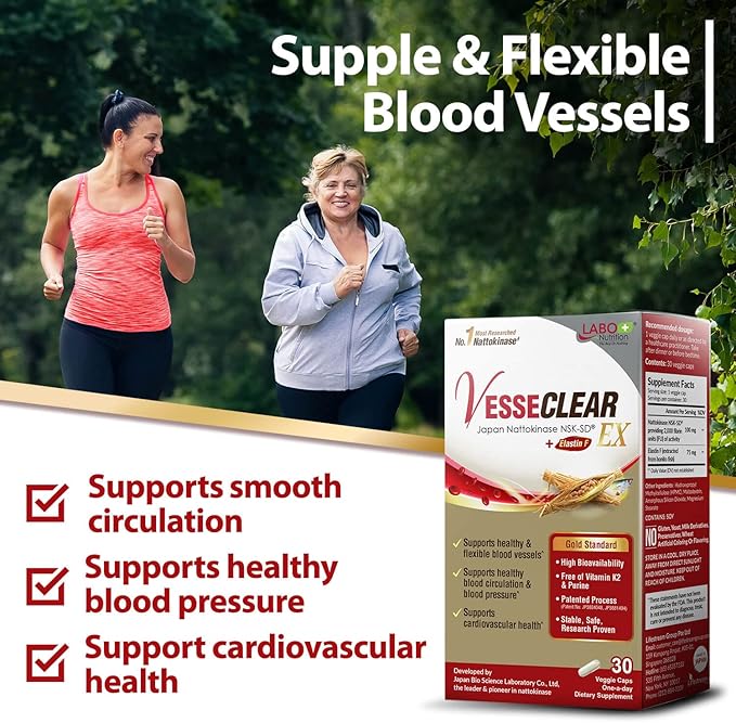LABO Nutrition VesseCLEAR EX + NeuroREGAIN: Nattokinase NSK-SD Elastin F for Clean &amp Flexible Blood Vessel Cardiovascular &amp Circulation Support Scallop-derived PLASMALOGEN for Brain Deterio