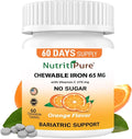 Chewable Carbonyl Iron 65mg with 270mg Vitamin C – Bariatric Friendly Tablet (Non-Gummy) Sugar-Free Orange Flavor - Iron Supplement – 60 Tablets (60 Day Supply)