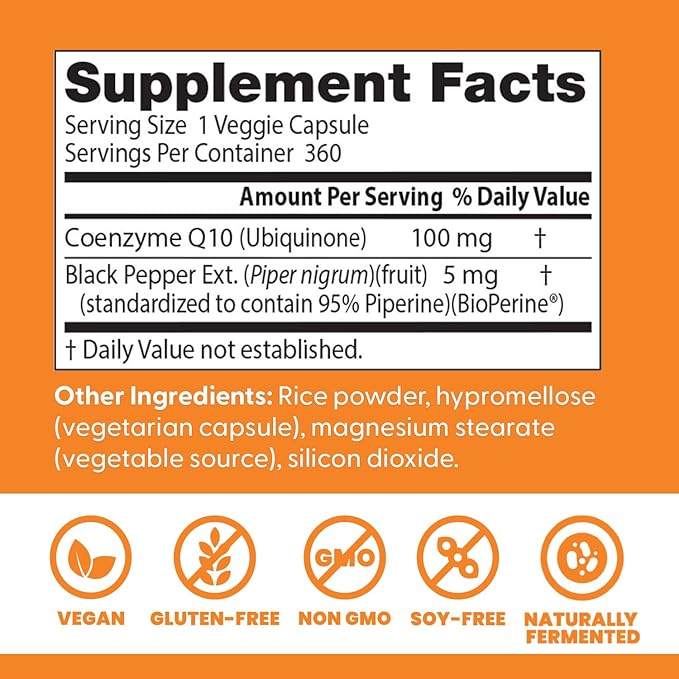 Doctor's Best High Absorption CoQ10 with BioPerine Supplement - Coenzyme Q10 Caps for Heart Health &amp Antioxidant Support Naturally Fermented CoQ10 - 360 Veg Capsules