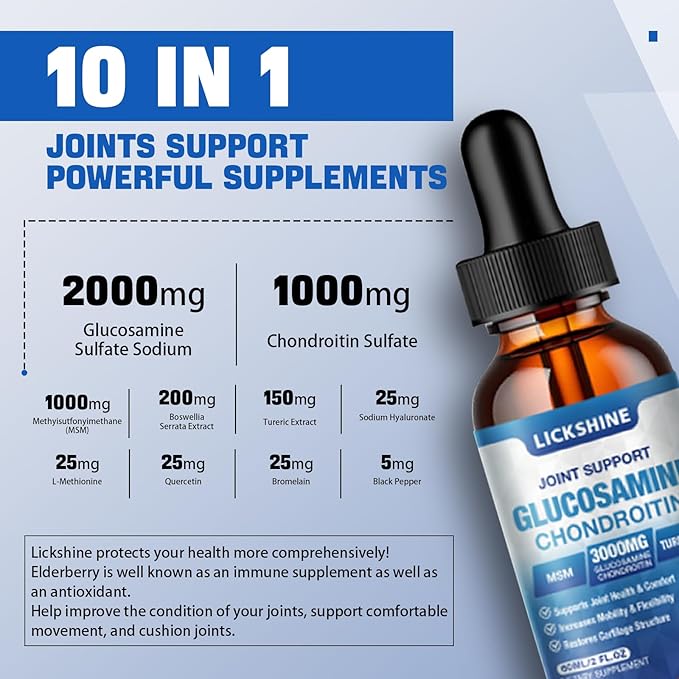 2 Pack Glucosamine Chondroitin MSM Liquid Drops - Extra Strength Joint Support Supplement for Adults with Quercetin Boswelia Bromelain Hyaluronic Acid Antioxidant Immune Support (4 Fl oz)
